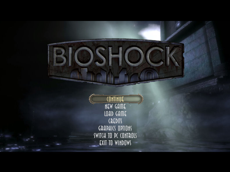 This is the main menu of BioShock using an Xbox 360 controller.