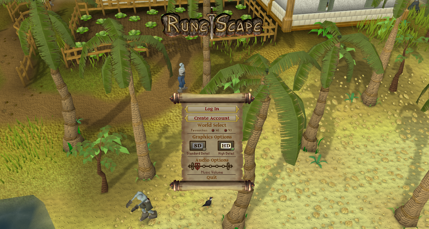 The Old RuneScape HD login screen