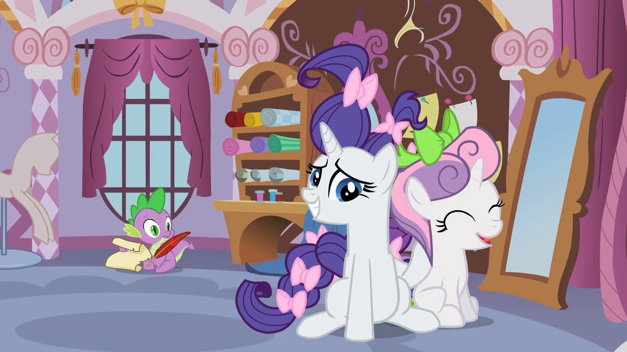 Image - Rarity and Sweetie Belle doing hair S2E5.png - My Little Pony