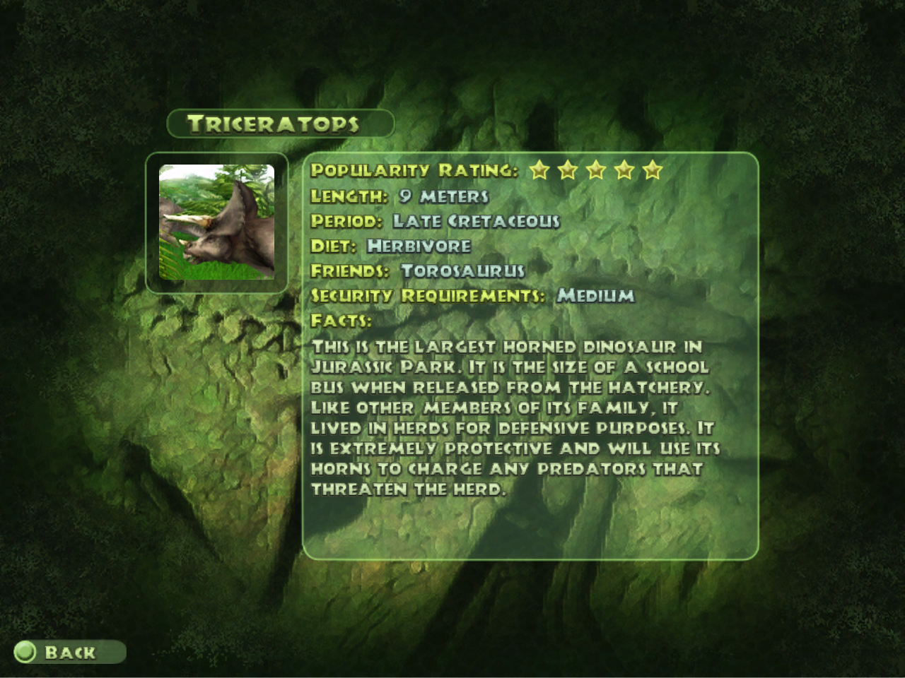 jurassic park the game triceratops