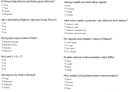 Odpowiedzi z testu