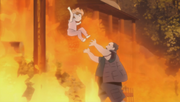 Miina jumping out of the window