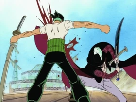 Mihawk corta a Zoro