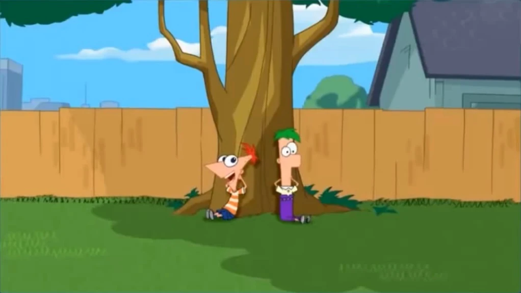 Image Phineas and Ferb under a tree shortly after the invention's
