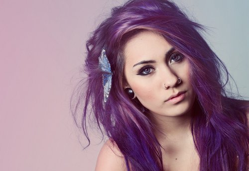 blue eyes girl with purple hair