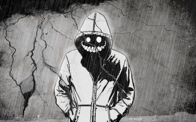 Creepy black and white monsters storm fantasy art smiling grin demon hoody 1680x1050 wallpaper www.miscellaneoushi.com 78