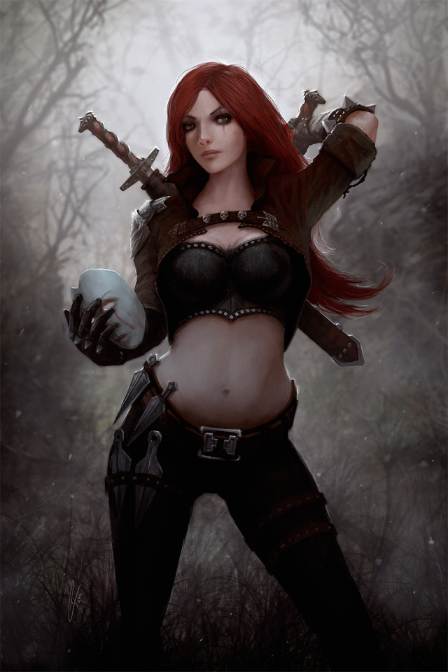 Image 640x960 18912 Katarina The Sinister Blade 2d Fan Art Assassin Girl Woman Fantasy Red