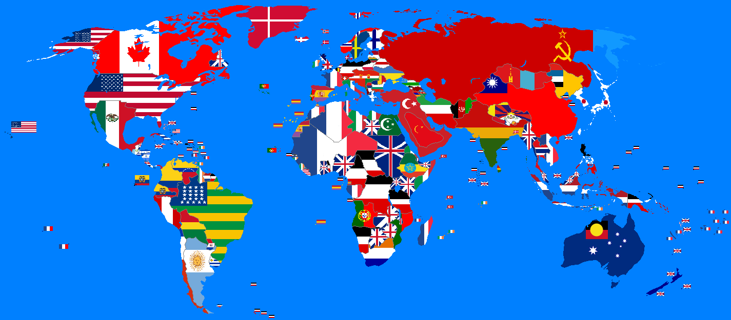 1914 World Map With Flags