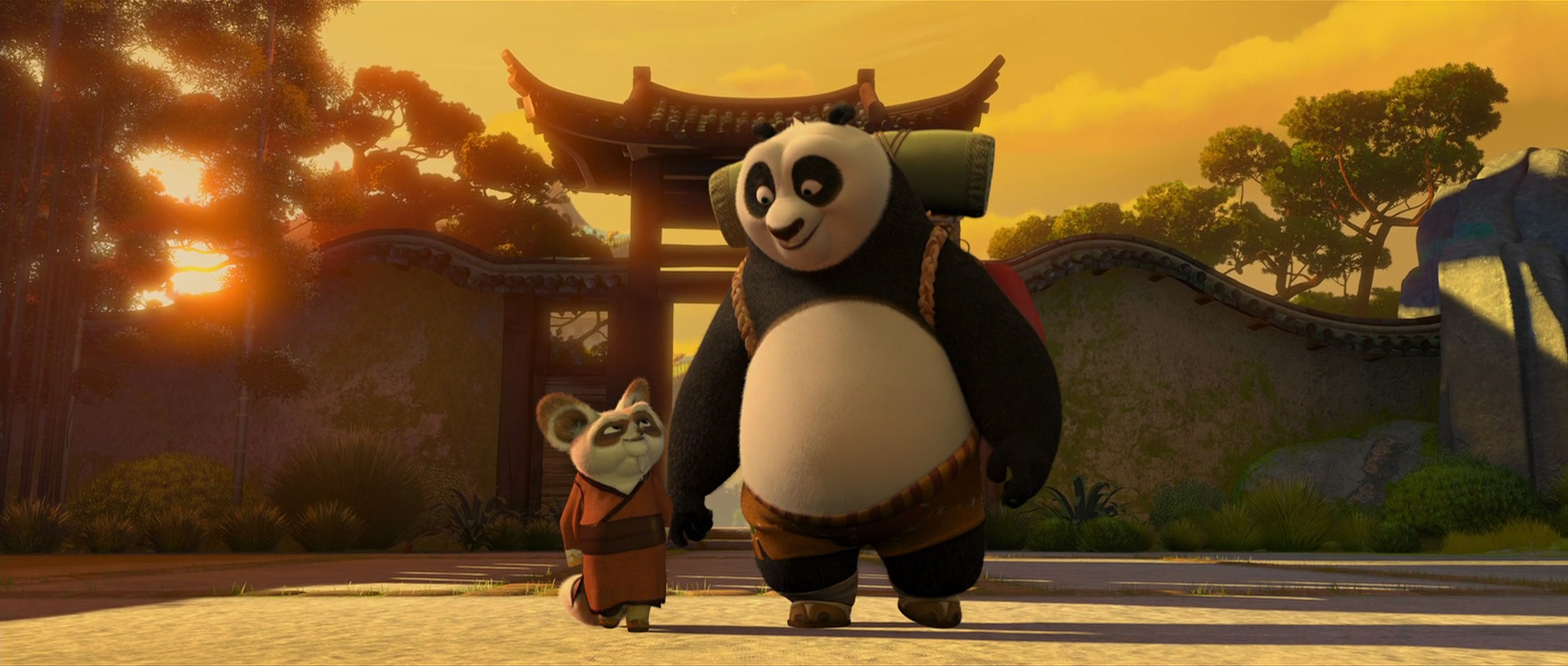 Po and Shifu back from training